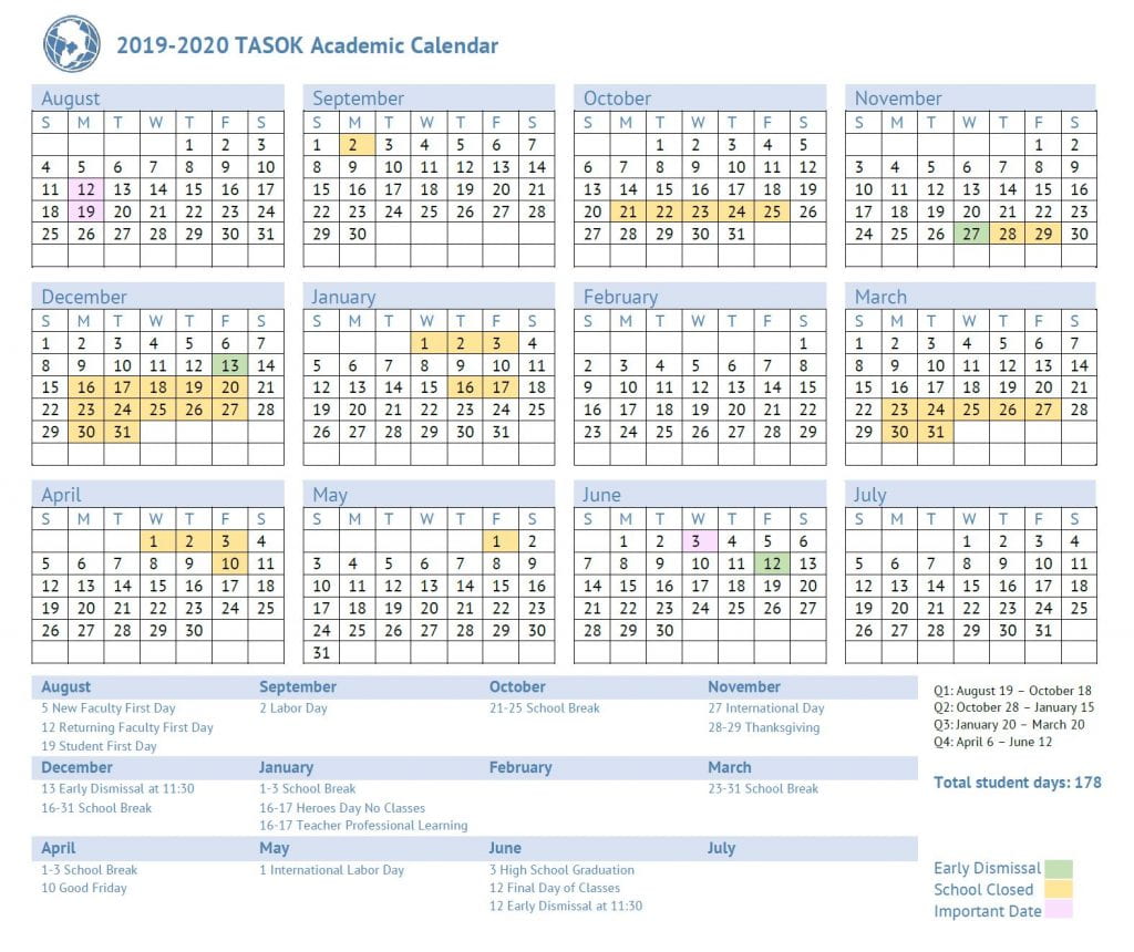 Academic Calendar – Mrs. Rupp's Class